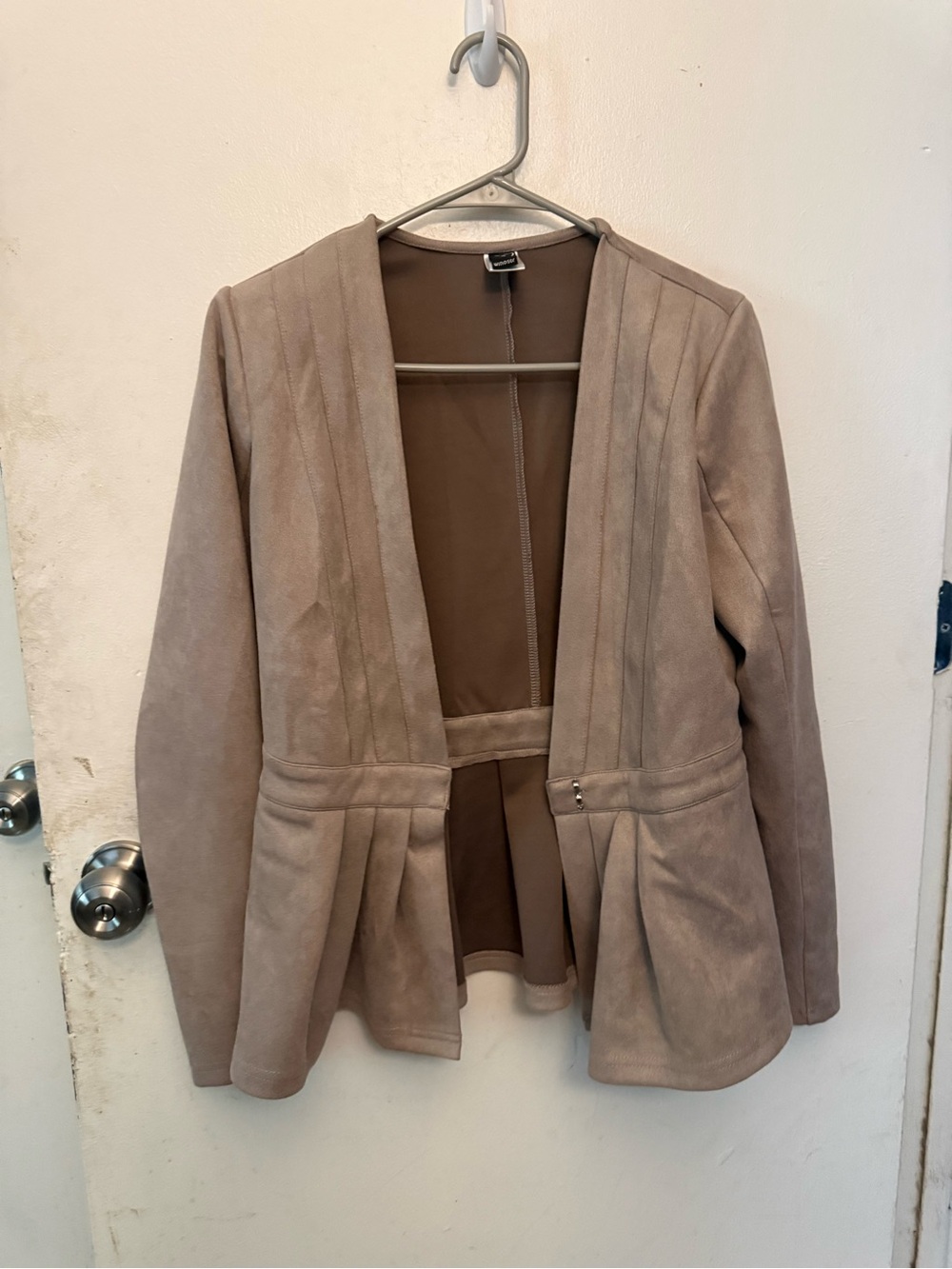Windsor Taupe Open-Front Peplum Jacket